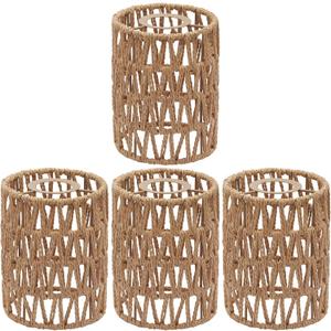 Rattan Lamp Shade, 4-Pack Retro Small Wicker Lamp Shade Replacement, Boho Woven Pendant Light Lampshade Cover for Chandelier,Lamp Holder,Ceiling Light,Pendant Light,Floor Lamps