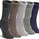 LINEMIN Wool Socks for Women Winter Warm Hiking Thick Warm Cozy Boot Crew Gift Socks 5 Pairs (Pure Color Style)