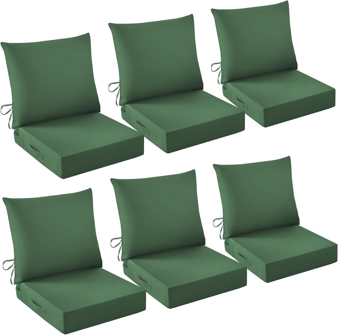 Outdoor Chair Cushions, 24 x 24 Inch Outdoor Cushion for Patio Furniture, Patio Chair Cushion, Waterproof & Fade Resistant Deep Patio Furniture Cushion Set with Handle and Ties, ForestGreen (Set of 6), 24*24+5.75/25*22.5