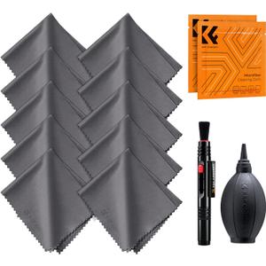 K&F Concept 10 Pack Lens Cleaning Cloth15cm x 18 cm, 4-in-1 Camera Cleaning Kit with Lens Brush Pen, Rocket Air Blower, Microfiber Cleaning Cloth