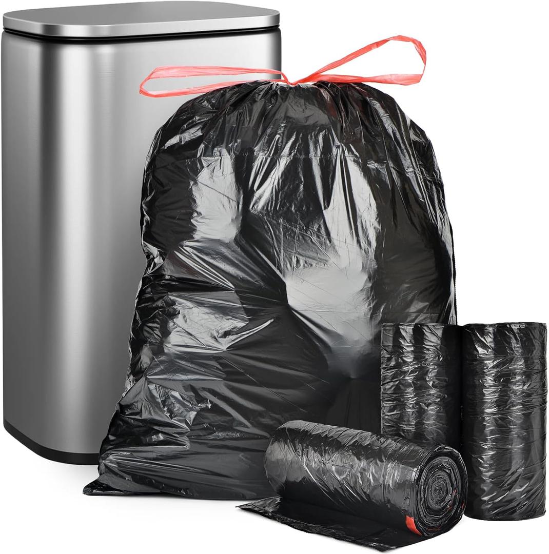 15-18 Gallon Black Trash Bags with Drawstring (102 Count) Fit 14, 16, 20 Gal High Density Large Garbage Bags, Strong Plastic Trash Can Liners for Kitchen Lawn Commercial