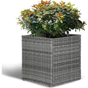 LEWIS&WAYNE Large Square Planter Box Handmade Wicker Tall Planters for Outdoor Plants with Removable Liners Modern Planter for Indoor Outdoor Garden Patio Front Porch - Gray, 17''x17''x18''