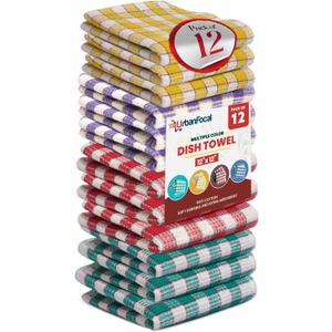 Kitchen Dish Towels 12 Pack - Reusable Ultra Soft Polycotton Dish Cloths for Cleaning Scrubbing Wipe Glass and Household Quick Dry Dish Rag | Multicolor, 12 x 12