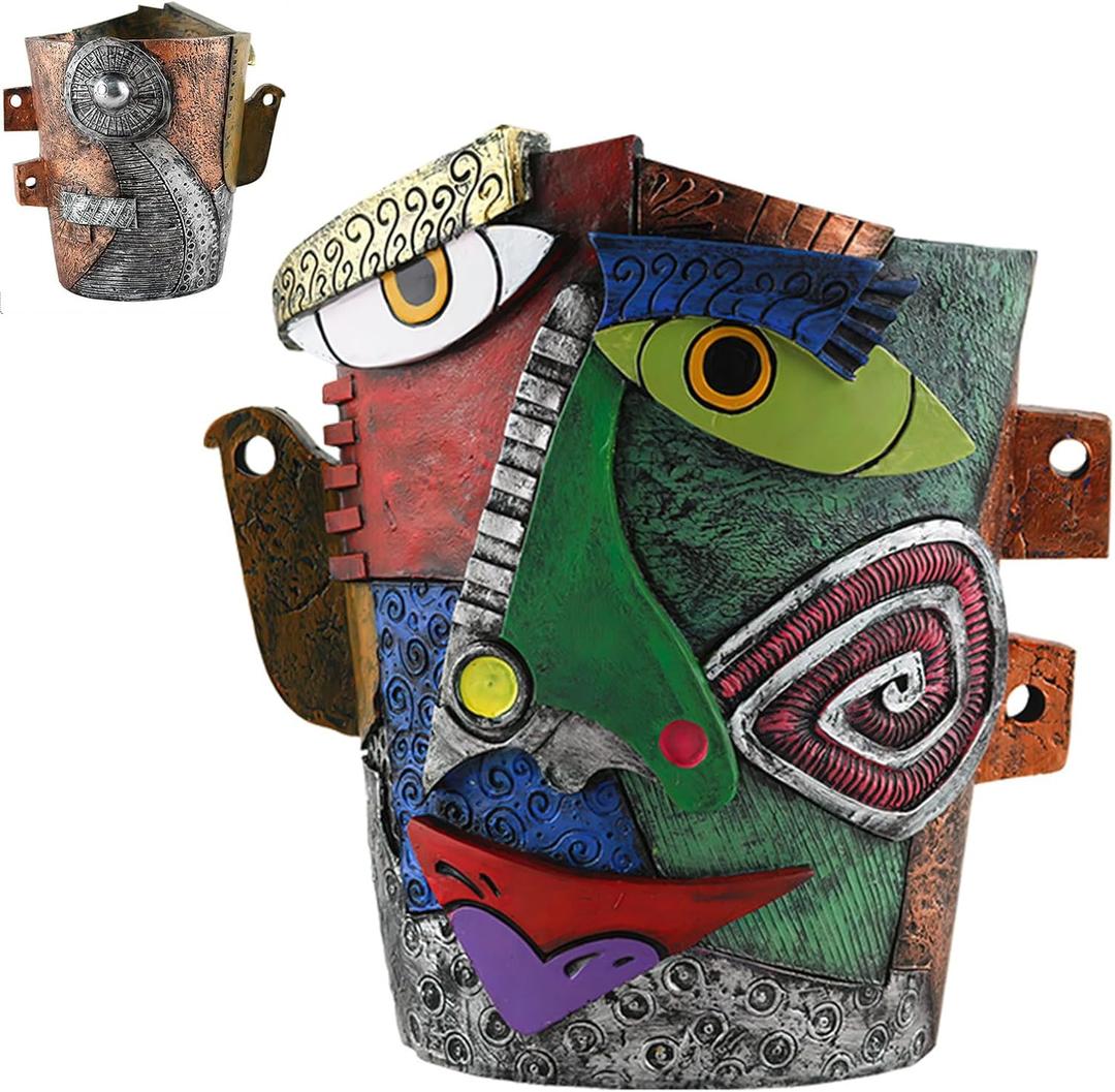 Picasso Flower Pot Colorful Face Art Abstract Resin Flower Pot Unique Face Flower Pot Head Planter for Indoor Outdoor Plants Patio Home Art Decoration (Frown)