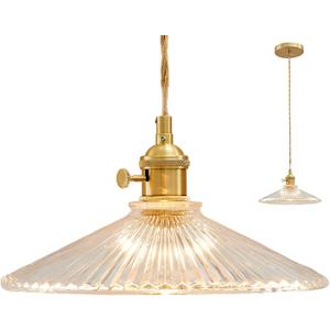 Kitchen Pendant Lights, 9.1 Inch Clear Lampshade Hanging Pendant Light Golden Adjustable Pendant Lighting for Kitchen Island Industrial Pendant Light (240mm)