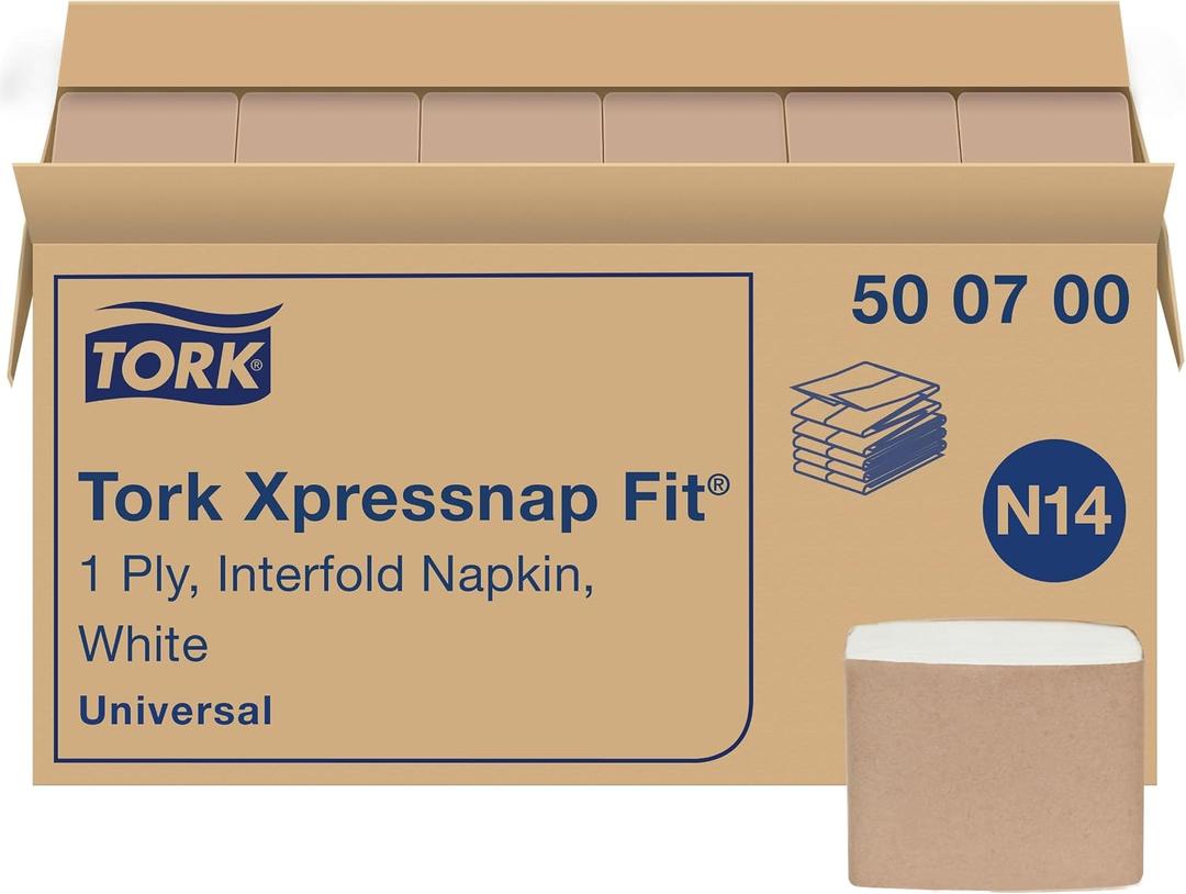 Tork Xpressnap Fit Dispenser Napkin N14, 36 packs x 240 napkins, 500703 | White, 100% Recycled Fibers, 1-ply, 8.5 inches x 6.5 inches