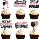 24 Pcs Happy Retirement Cupcake Toppers Officially Retired Cupcake Picks, Out Of Office Forever Retirement Theme Cake Toppers Decorations for Farewell Party Cakes (Black&Rose Gold)