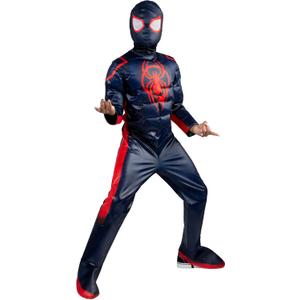 Marvel Spider-Man: Miles Morales Official Youth Halloween Costume - Premium Quality Padded Jumpsuit with Pull On Fabric Mask, Size L (12-14Y)