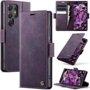 Wallet Case for Samsung Galaxy S24 Ultra Leather Wallet Flip Cover with Card Holder, Kickstand, Magnetic Closure, RFID Blocking TPU Shockproof Phone Case Compatible with S24 Ultra, Purple