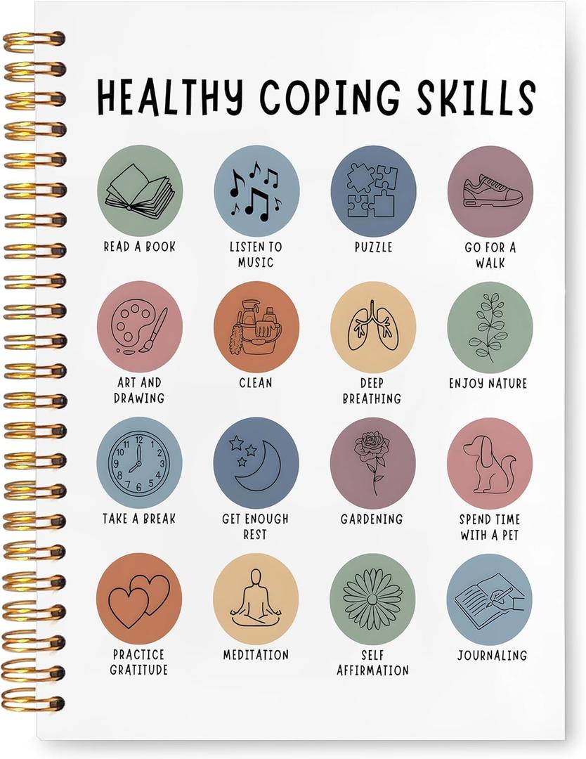 VIIJJUE Colorful Mental Health Notebook, Mental Health Journal for Women, Inspirational Quote Journals for Writing, Healthy Coping Skills Positive Hardcover Spiral Notebooks, 5.5x8.3 Inch