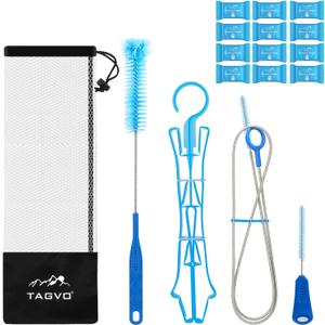 TAGVO Hydration Bladder Cleaning Kit, 6 in 1 Water Bladder Cleaner Set - 3 Brushes, Collapsible Hanger, 12 Cleaning Tablets & Carry Pouch, Water Reservoir Backpack Cleaning Tools