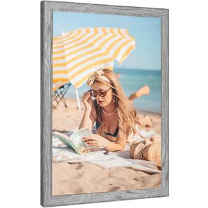 30x40 Wood Frame Gray, Rustic Natural Grey Wooden 40x30in Poster Picture Frame, Distressed 30 x 40inch Woodgrain Gallery Photo Frame with HD Plexiglass, Horizontal Vertical Wall Mounting Display 1pcs