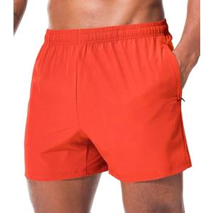 Surenow Men's Workout Running Shorts Quick Dry Gym Shorts Active Lightweight Shorts Athletic Shorts for Men with Zip Pockets Orange L