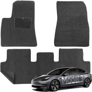 EKR Custom Fit Carpet Floor Mats for Tesla Model 3 2024 2025, 0.5 Inch Thickness Rugs, Premium All Weather Anti-Slip Waterproof Floor Liners (Black Quick-Dry Blanket)