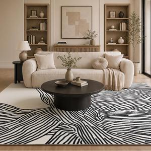 8×10 Ft Washable Rug, Black and White Abstract Area Rug for Bedroom Living Room Dining Room Office Playroom Nursery, Ultra Thin Nonslip Modern Large Rugs Soft Contemporary Striped Rugs