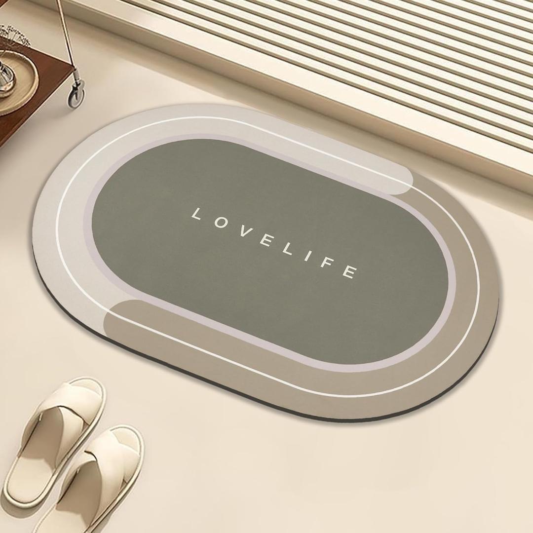 Rubber Bath mats Quick-Drying Non-Slip Bathroom mat Super Absorbent Bath mat Instant Dry Bath mat, Bathroom Rug in Front of The Kitchen Sink, Shower Room, Bathtub, Oval(Beige+16.9x26.7in)