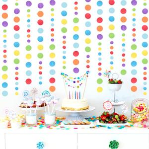 5 Pcs Colored Garland Glitter Colorful Circle Dots Garland, PLULON 65 Ft Hanging Paper Polka Dot Streamer Backdrop Banner for Party Decor Birthday Baby Shower Classroom Stitch Party Supplies
