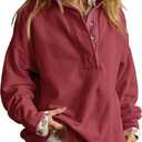 Gacaky Sweatshirt for Women Oversized Casual Long Sleeve Button Henley Neck Pullover Tops Fashion Outfits Clothes (X-Small, Burgundy)