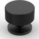 Amerdeco 10 Pack Matte Black Knurled Cabinet Knobs Single Hole 1.2 Inch Diameter Round Drawer Knobs for Bathroom Cabinets K0017