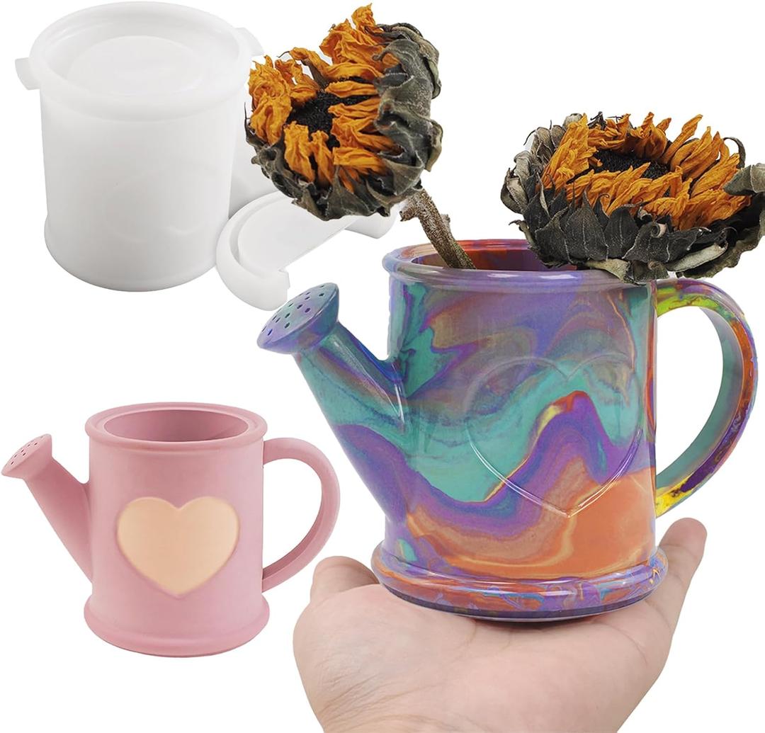 Wehous Candle Holder Silicone Mold, Watering Can Shape Container Resin Molds, Unique Storage Jar Succulent Planter Pot Jewelry Trinket Makeup Holder Epoxy Resin Concrete Cement Mold DIY Home Decor