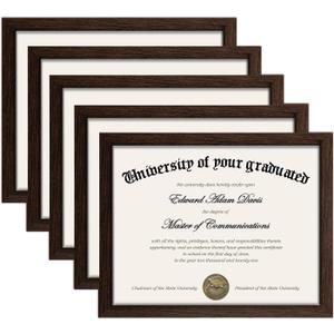 upsimples Certificate Frame with High Definition Glass, 8.5 by 11 Picture Diploma Document Frames for Wall and Tabletop, Brown 5 Pack