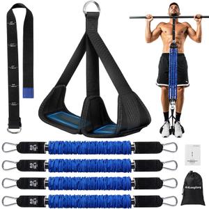 Pull Up Assistance Bands with Foot Support Pedal - Upgraded Heavy Duty Resistance Bands Adjustable Weight/Height with 80Lbs Bands & Measured Strap for Strength Training Home Gym (Blue)