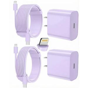 FEEL2NICE iPhone Charger Fast Charging 2 Pack Type C Wall Charger Block with 2 Pack [6FT&10FT] Long USB C to Lightning Cable for iPhone 14/13/12/12 Pro Max/11/Xs Max/XR/X,AirPods Pro,Purple