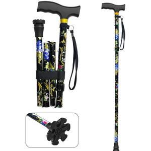 Walking Cane LIXIANG Cane for Man/Woman | Mobility & Daily Living Aids | 5-Level Height Adjustable Walking Stick | Comfortable Plastic T-Handle Portable Walking Stick Folding Cane