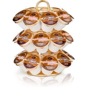 Coffee Pod Holder, K Cup Holders Carousel Organizer ,27 Coffee Pods Storage Compatible with K Cups, Spins 360-Degrees, Modern Gold Design Round,Shining Gold,3 Tier Home or Office Kitchen Counter Organizer