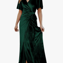 CYiNu Women's Wrap Velvet Maxi Dress V Neck Bell Sleeve Split Elegant Cocktail Party Dress XL
