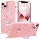 Compatible with iPhone 13 Case & iPhone 14 Case with Invisible Magnetic O-Ring Stand Translucent Phone Cases for 13 & 14 6.1" [Compatible with Mag-Safe][Great Grip Feeling], Pink