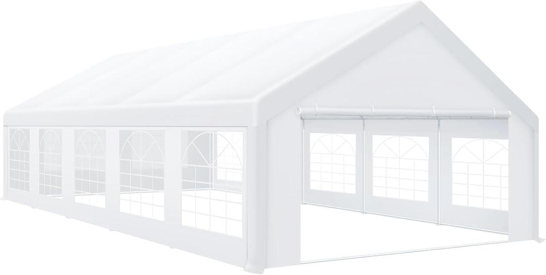 COBIZI 16x32 Party Tent Heavy Duty for Parties, Church Activities & Wedding, Galvanized Large Outdoor Gazebo with Removable Sidewall & Built-in Sandbag, Carpas para Fiestas, Waterproof, White