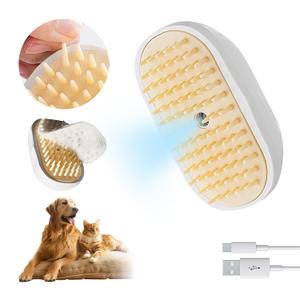 2 x Soft 3-in-1 Silisone Spray Brush, Upgraded for Shedding, Cleaning and Spa Massage, Hair Removal, Best Water Steam Brush for Indoor Long or Short Haired Cat and Dog (White)