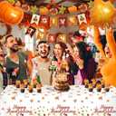 Thanksgiving Party Decorations Set,Foil Curtain Backdrop,Turkey Balloons, Tablecloth, Cake Toppers, Banner