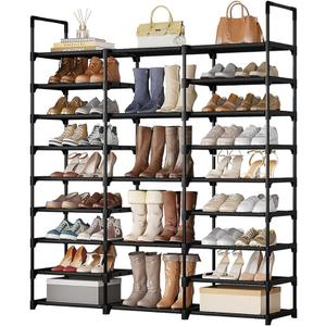 SUOERNUO Shoe Rack Storage Organizer Holds 50-55 Pairs Tall Shelf for Shoes Metal Freestanding Closet Black 9-Tier NonWoven Dustproof