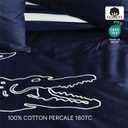 Lacoste Big Croc 100% Cotton Percale Comforter Set, Navy, King
180 Thread Count, Reversible Duvet & Pillow Shams, Soft Breathable, Iconic Croc Logo, Oeko-Tex Certified, Machine Washable