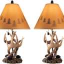 Signature Design by Ashley Derek Rustic Cabin Antler Lamp Set, 2 Count, Paper Silhouette Shade, Pull Chain Switch, 13.88" W x 13.88" D x 23.75" H, Brown