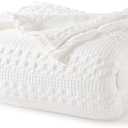 PHF 100% Cotton Waffle Weave Blanket Queen Size, Soft Lightweight Breathable Cozy Summer Blankets for Bed, Luxury Aesthetic Woven Bedding for Home Decor, 90"x90", White