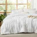 Bedsure Tufted Boho Comforter Set King Size - Bright White Boho Bed Set, GentleSoft 3 Pieces Farmhouse Shabby Chic Embroidery Bedding, Gifts for Woman, Soft Jacquard King Comforter for All Seasons (02 - Bright White - Elegant)