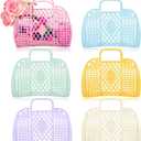Silkfly 6 Pcs Jelly Tote Bags Plastic Easter Baskets for Egg Hunting Wedding Beach Gifts Purse Bags for Spring Party Favor(Bright Color,Small)