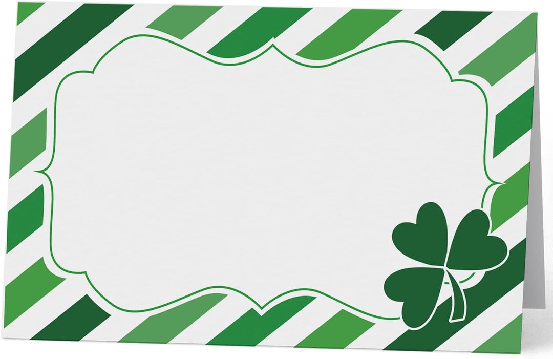 St. Patrick's Day Place Cards(2*3.5 Inch, 20pcs), St. Patrick's Day Favor, Party Tent Card for Food Labels, Seating Names,Treat Tables and Small Gifts, Green Shamrock Decor-STPC01