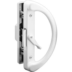 Prime-Line C 1223 Non-Keyed Sliding Glass Door Handle Set  Replace Old or Damaged Door Handles Quickly and Easily  White Diecast, Clamp Style, Surface Mount, Fits 4-15/16 in. Hole Spacing (1 Pack)