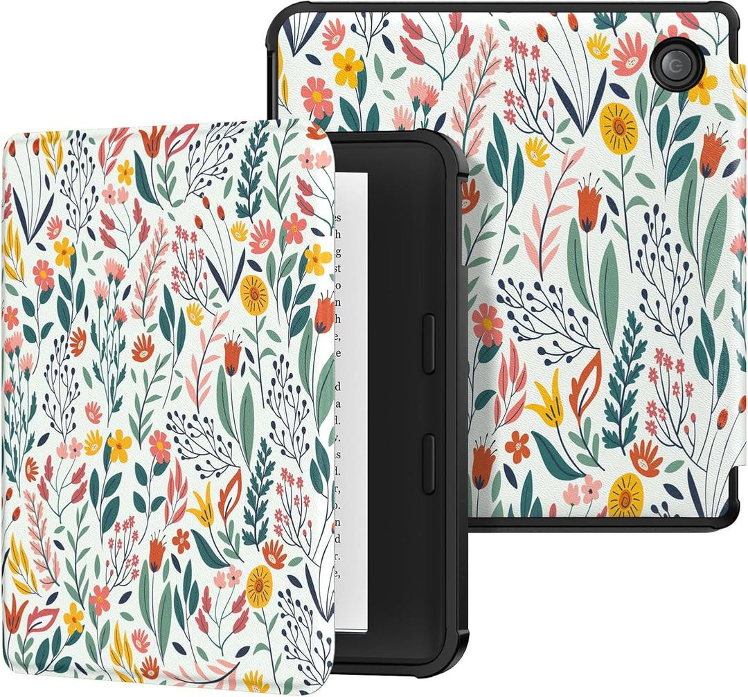 MoKo Case for Kobo Libra Colour 7" 2024 Release, Ultra Slim Lightweight with Auto Wake/Sleep Cover Folio Case for Kobo Libra Colour 7" 2024, Agave Green (Flowers)