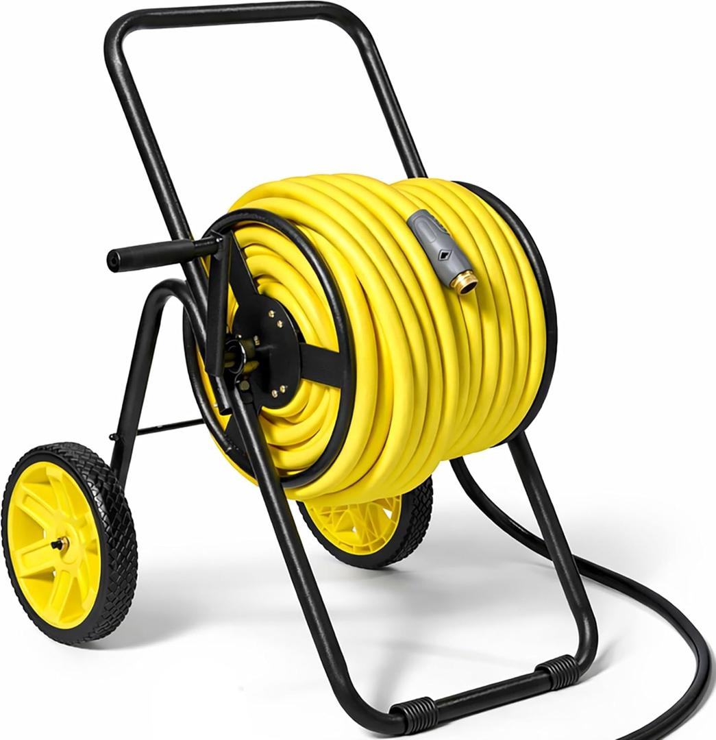 Garden 2-Wheel Hose Reel Cart, Residential Duty Hose Reel with Wheels, Outdoor Water Hose Reel for Backyard, Garden, or Lawn, Metal Hose Carts (175ft Hose Capacity)