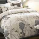 Wake In Cloud - Floral Comforter Set, 100% Cotton Fabric, Vintage Flower Shabby Chic Farmhouse Botanical Cottagecore Sunflower, 3 Pieces Bedding Set, Gray Beige, King Size