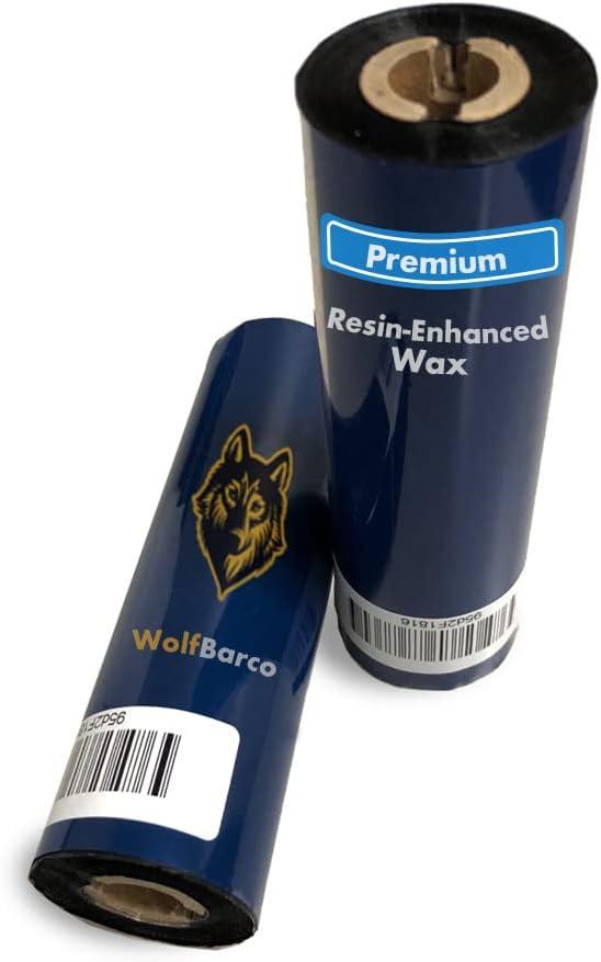 Wolfbarco 6 Rolls 4.33" x 243' (110mm x 74m) Premium Resin Enhanced Wax Thermal Transfer Ribbon 1/2" Core, Coated Side Out for Zebra Printers