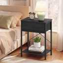 SONGMICS Bedside Table with Drawer, Nightstand with Lower Shelf | Side End Table for Bedroom, Living Room, Ebony Black, BELLAH Collection, ULGS101B201S, 1 Drawer-1Pc