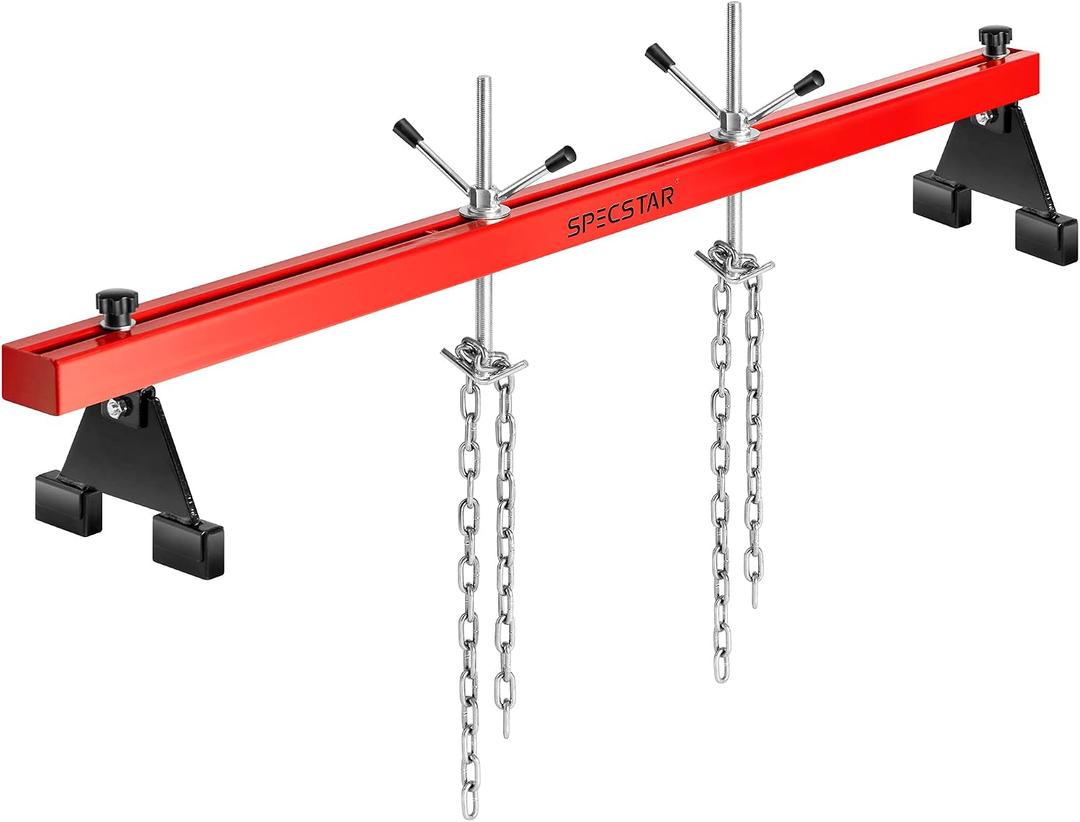 SPECSTAR 1100 Lbs Engine Support Bar Transverse Hoist for Motor Transmission with 2 Points Lift Holder and Dual Hooks