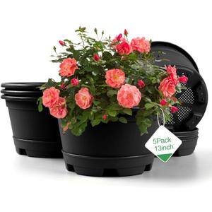 KPUVX Outdoor Flower Pots 5 Packs 13 inch pots for Plants Modern Decorative Garden Pot with Saucer, Lightweight Large Resin Planters for Indoor Plants,Decorative Resin Plant pots
