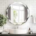 Furnbar Wall Mounted Bathroom Vanity Mirror, 20"x20" Single Beveled Edge Frameless Rounded Mirror, Large Bathroom Mirror for Over Sink Wall, Living Room, Entryway, Cloakroom